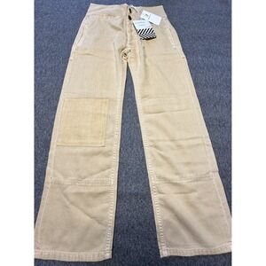 Sandrine Rose Pants Womens 25 Sand Beige Cotton Patch‎ Utility Straight Leg